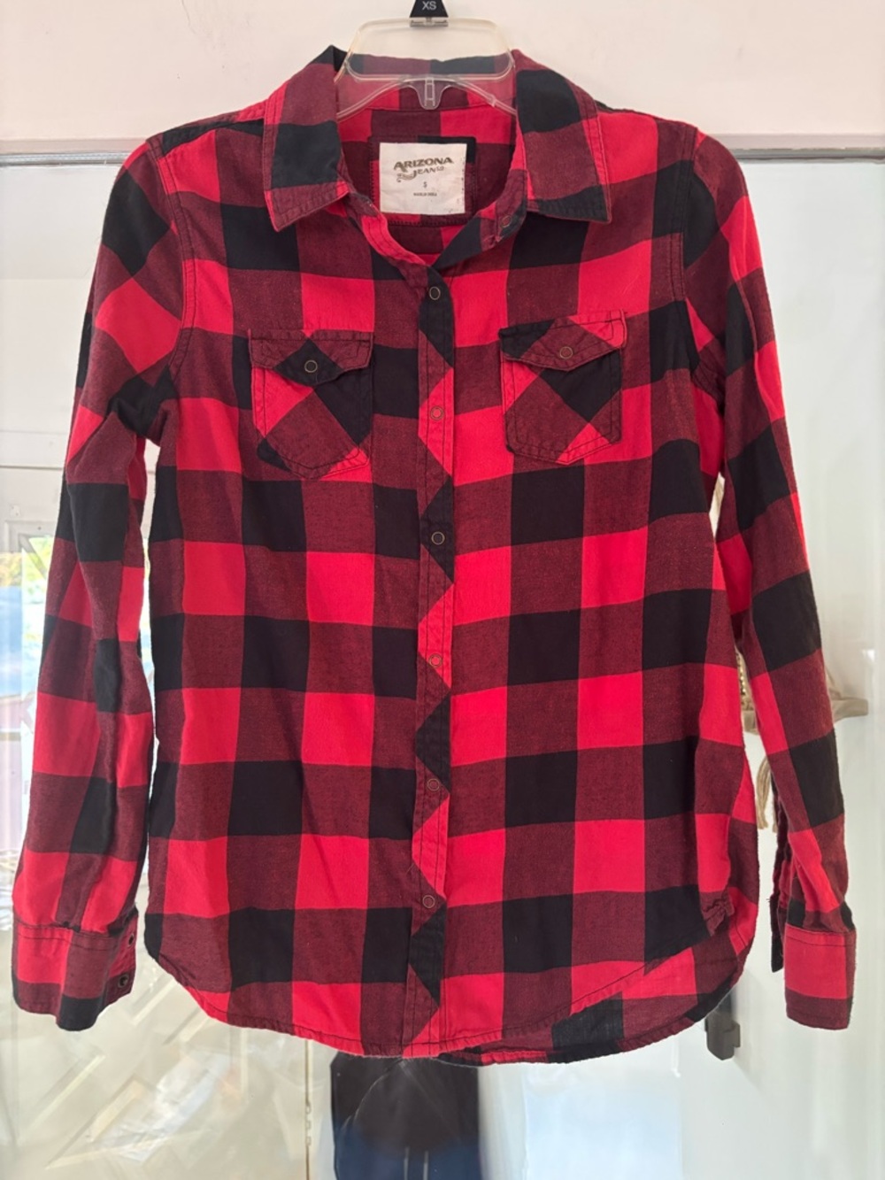 Arizona Jean Company Red & Black Plaid Flannel Shirt